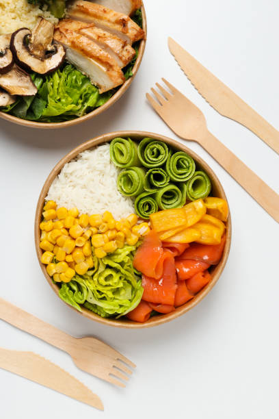 istock Bowls with tasty and nutritious food, top view 2148707659