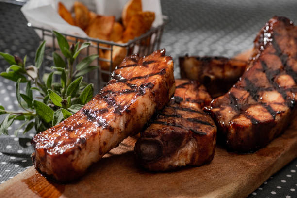 Grilled pork ribs in barbecue sauce