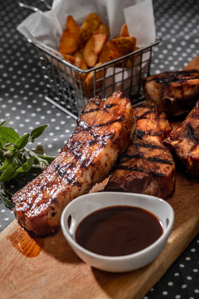 Grilled pork ribs in barbecue sauce