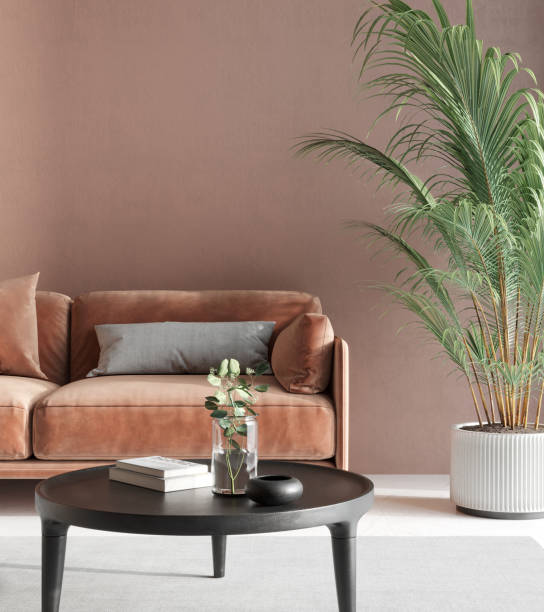 istock Home interior background, modern living room, blank wall, 3D render 2148709505