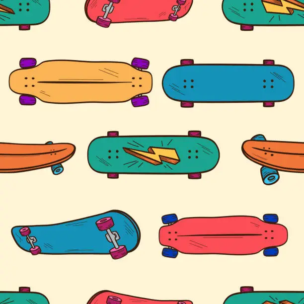 Vector illustration of Skateboards seamless pattern