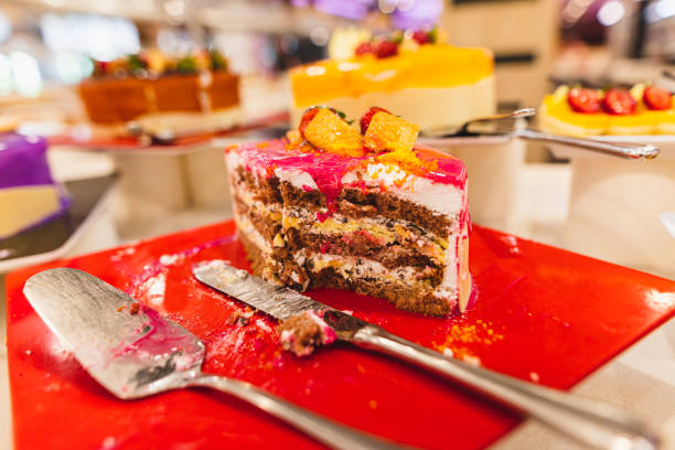 Sweet cakes on display in a restaurant.