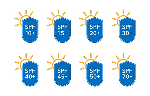 Sun protection. SPF Icon Set. SPF isolated Logo Collection