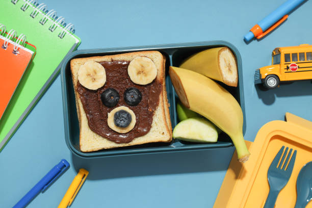 istock Lunch box for kid, to eat at school, top view 2148711180
