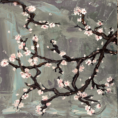 Blooming trees  impressionistic vintage style original painting