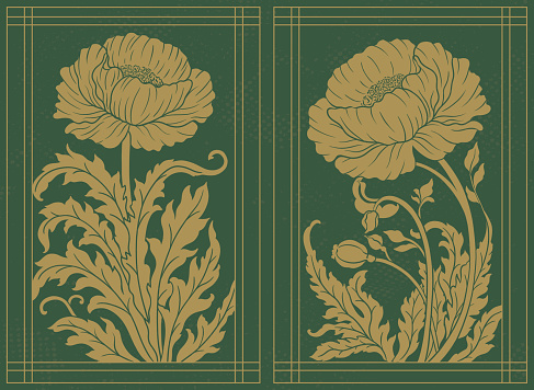 Frame with a peony in the style of Victorian Art Nouveau. Beautiful peony modern vintage floral composition 1920-1930 years.Vector design.