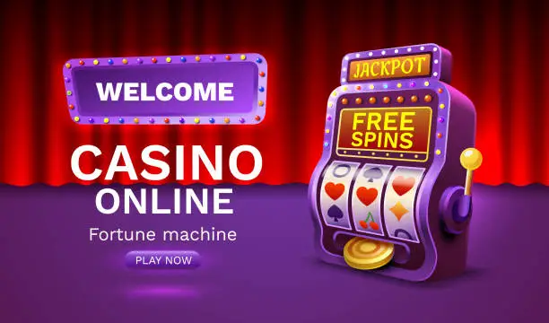 Vector illustration of Casino free spins banner slots machine winner, jackpot fortune of luck. Vector illustration