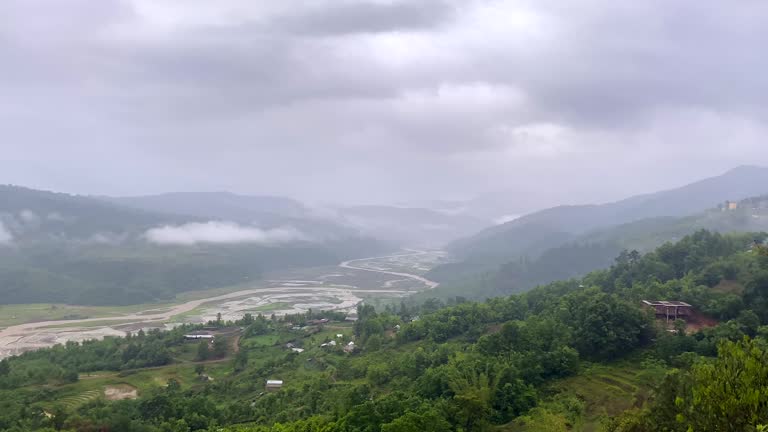 view of beautiful mountain at makhel village and the barak river is situated in senapati district. people of this village are living in very peaceful manner manipur in India.