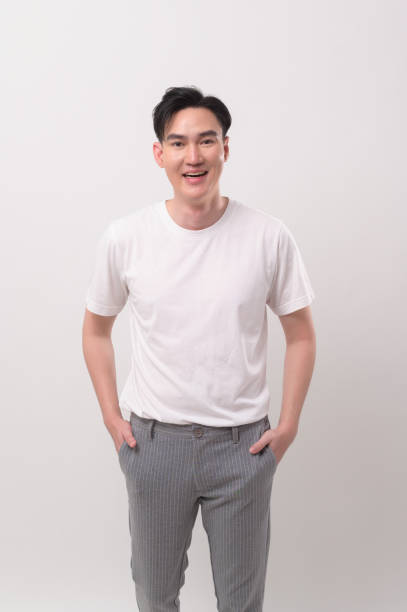 istock Portrait of young asian man over white background studio. 2148712894