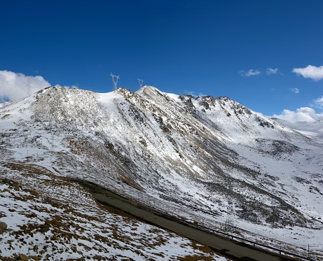highland road in snow mountain in Tibet, China,