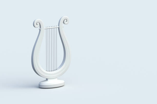 istock Lyre on gray background. Ancient greek musical instrument. Copy space. 3d render 2148714106