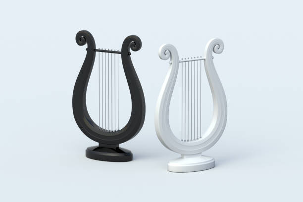 istock Two lyres on gray background. Ancient greek musical instrument. 3d render 2148714110