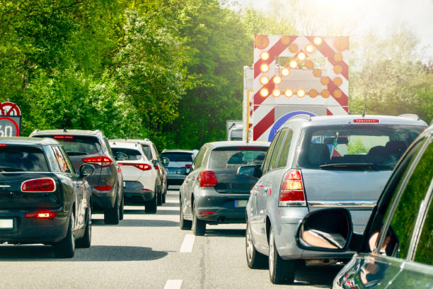 istock Traffic jam due to construction site on the highway 2148714424