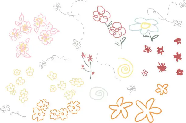 Vector illustration of Floral seamless pattern. Pastel colors. Hand drawn vector illustration. Children's drawing.
