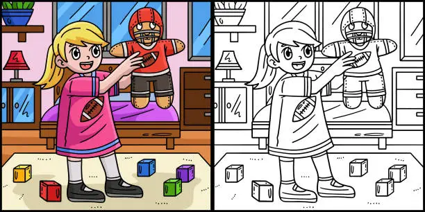 Vector illustration of American Football Girl with Quarterback Plushie