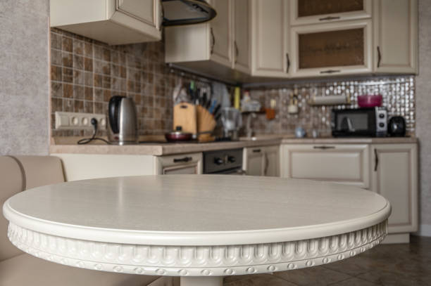Background material of a kitchen with a blue marble pattern table