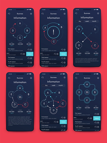 Vector graphics infographics with six options. Template for creating mobile applications, workflow layout, diagram, banner, web design, business reports with 6 steps. Stock vector