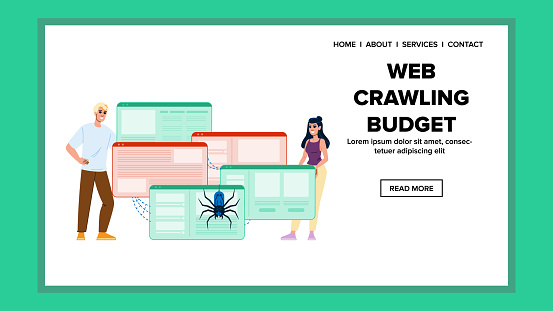 scraping web crawling budget vector. automation software, tools optimization, efficiency cost scraping web crawling budget web flat cartoon illustration