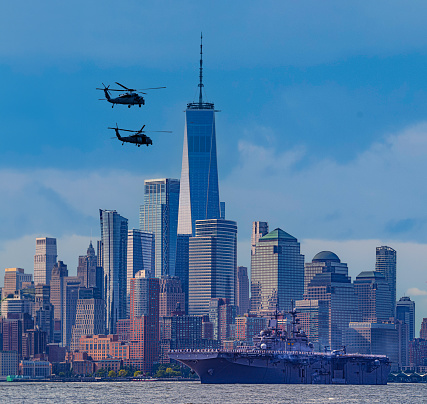 Aircraft Carrier making its way to birth on the Hudson River durring Fleet Week, NYC.