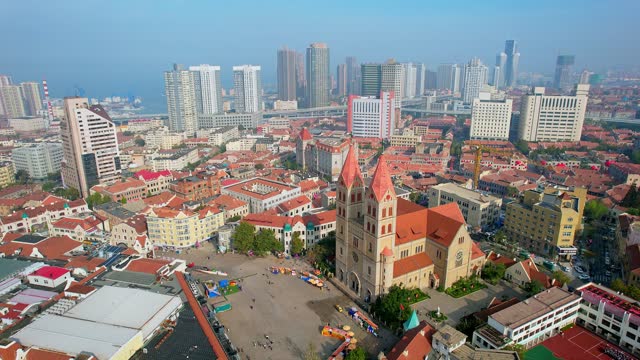 Aerial photography of the Catholic Church in Qingdao, Shandong, China