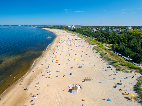 Aerial view of beach by Swinoujscie city summer Poland