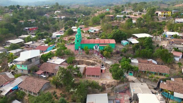 Dronie View of Sabanillas from a side view of the church, Guerrero