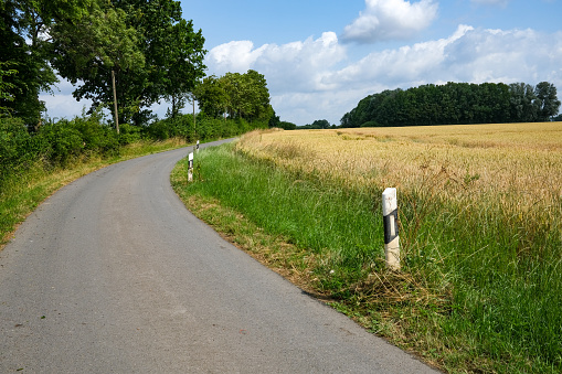 Country road over fields to horizon