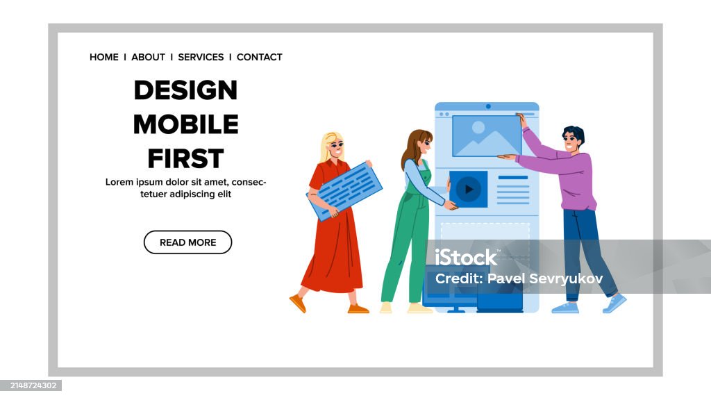 First Design Cartoon Layout Design Mobile First Vector Stock Illustration - Download Image ...