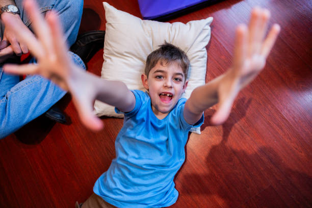 Portrait of a boy having fun at home