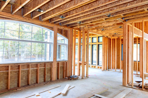 istock Inside frame, wooden beams are utilized to support construction of a new house 2148725675