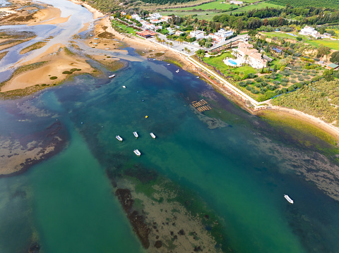 Cacela Velha drone beach aerial view in Algarve of Portugal