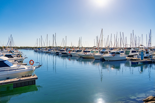 Mazagon marina port bosts in Huelva of Andalusia Spain