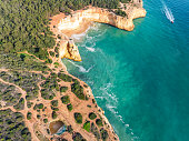 Benagil Corredoura beach Lagoa in Portugal Algarve aerial