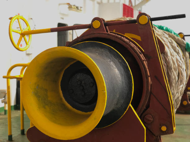 istock Mooring winch fitted on the deck of a ship 2148726189