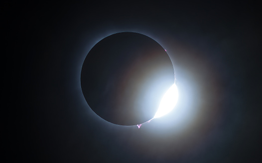 Solar eclipse showing the Diamond ring with prominence