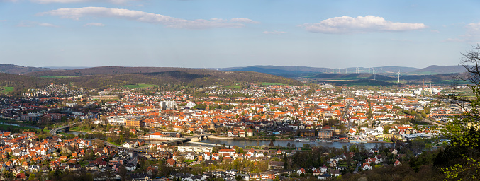 Panorama of Hameln on the river Weser in Lower Saxony, Germany