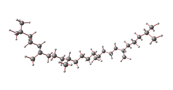 Squalane is a hydrocarbon derived by hydrogenation of squalene. 3d illustration
