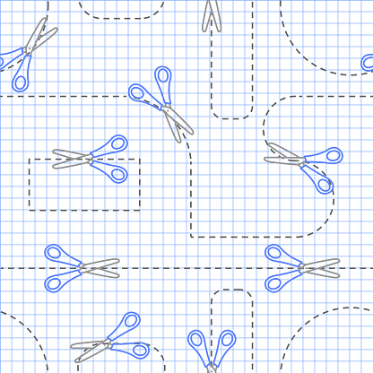 School Pattern - Scissors Outlines Cutting Dashed Lines on Squared Paper Sheet Background. Seamless Link.