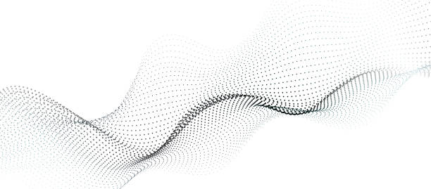 stockillustraties, clipart, cartoons en iconen met abstract black energy waves from dotted line particles with blur effect on trasnparent white background. futuristic modern backdrop design for business, presentation, ads, banner, website, landing page, wallpaper screen and more - de puntjes verbinden