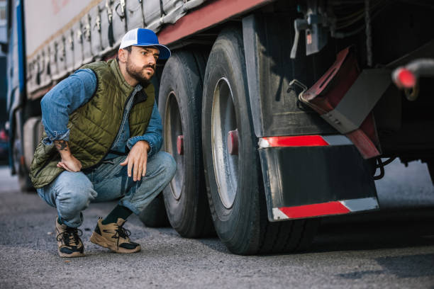 istock Young handsome truck driver checking if everything is good with his truck. 2148732350