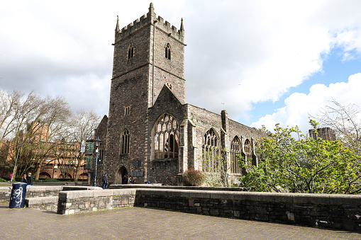 Bristol, England- March 29, 2024: Beautiful St. Peter's Church in Castle Park, Bristol