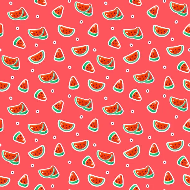 Vector illustration of Seamless pattern with watermelons on a red background.