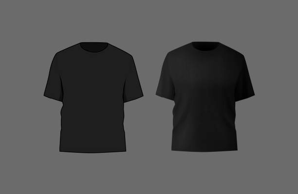 istock Basic black male t-shirt mockup. Front and back view. Blank textile print template for fashion clothing. 2148736656