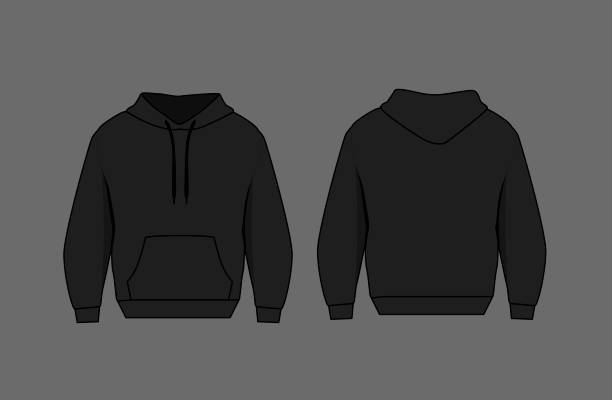 istock Basic black male hoodie mockup. Front and back view. Blank textile print template for fashion clothing. 2148736696