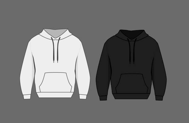 istock Basic black male hoodie mockup. Front and back view. Blank textile print template for fashion clothing. 2148736703
