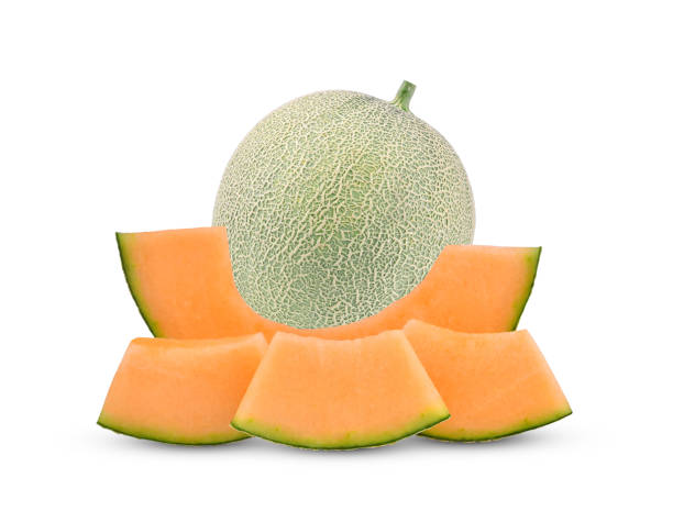 istock Whole and slices of cantaloupe melon isolated on white 2148737596