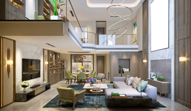 istock 3d render of luxury home interior, living room 2148738074