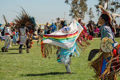 Malibu, California. April 6, 2024.  Chumash Day Pow Wow and Inter-tribal Gathering. The Malibu Bluffs Park is celebrating 24 years of hosting the Annual Chumash Day Powwow.
