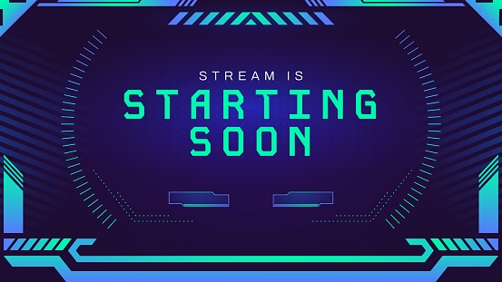 Starting stream screen ui. Game live streaming banner template, modern web page with online status. Vector gaming interface illustration. Neon interface for video game broadcasting