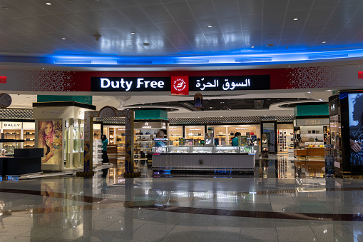 Dubai, United Arab Emirates - March 31, 2024 : Duty Free Shop in Dubai International Airport.